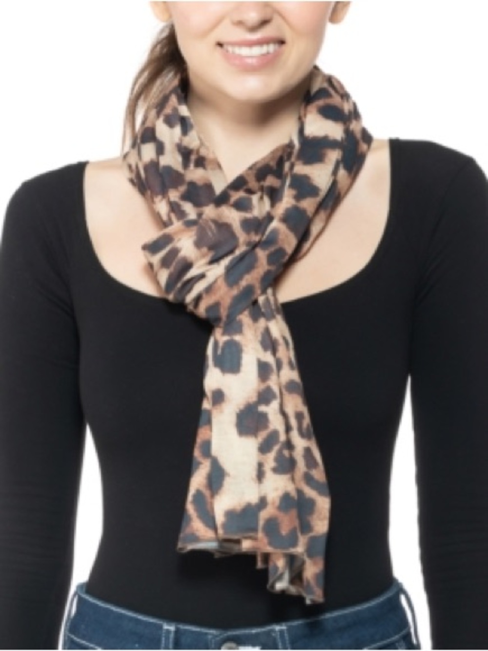 Jenni Leopard Print Scarf in Brown and Black